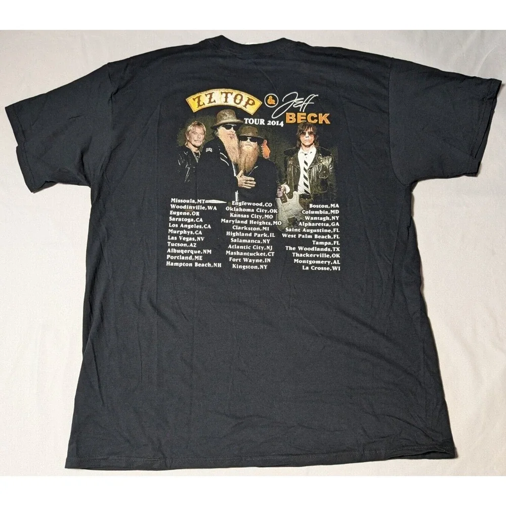 ZZ TOP &‎ JEFF BECK TOUR 2014 Men XL Black Double-Sided The Very Baddest T-Shirt